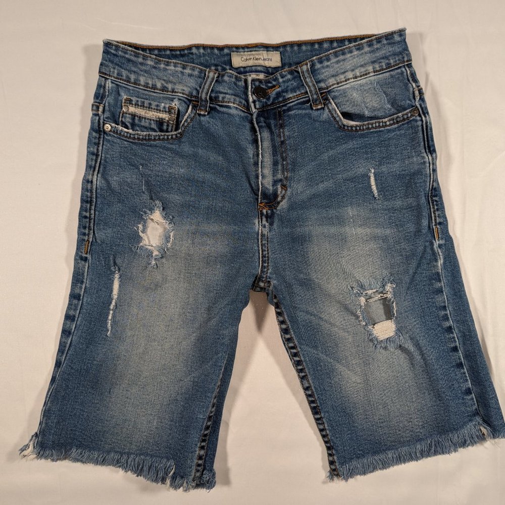 Calvin Klein Men's Straight Ripped Jean Shorts Distressed